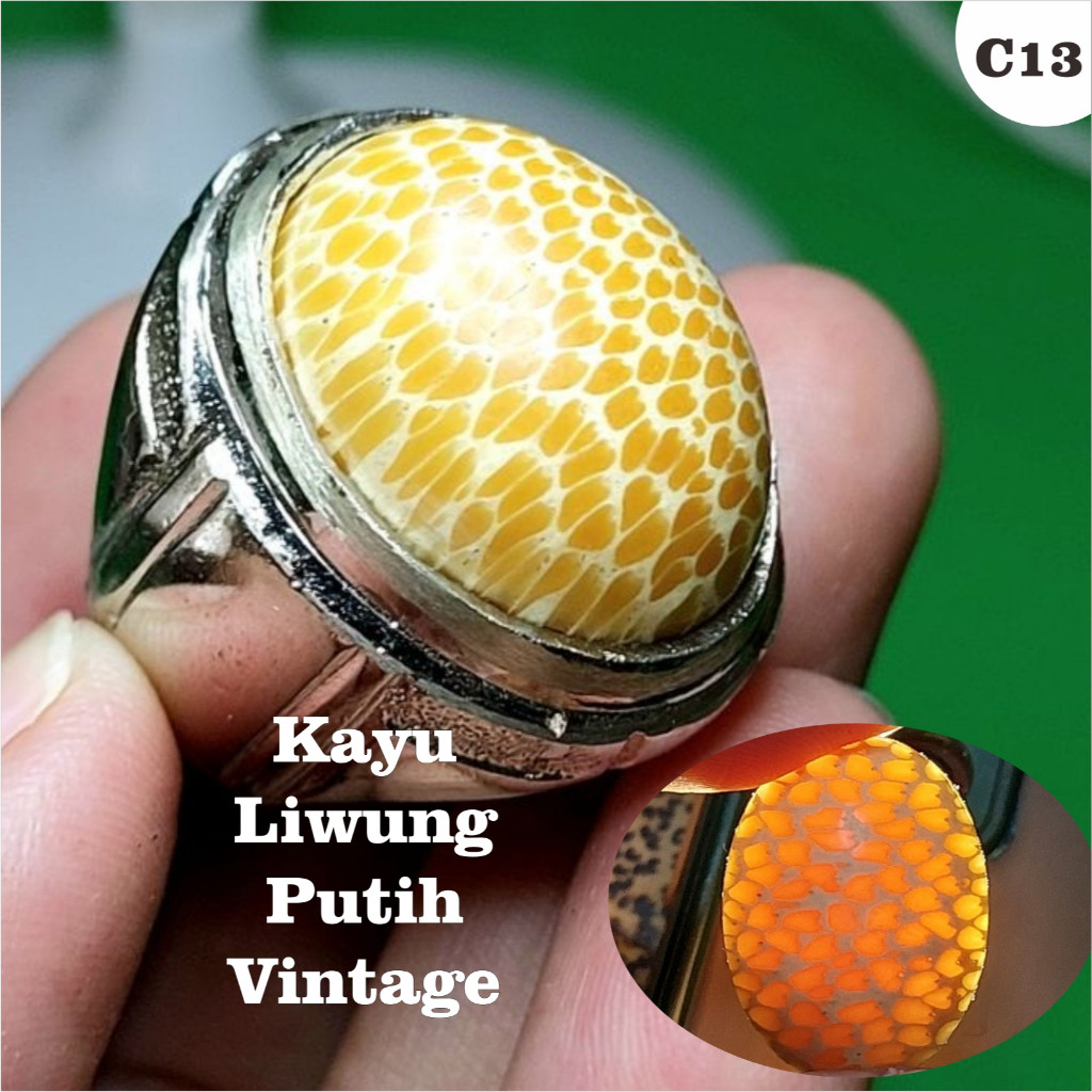 Cincin Batu Akik Kayu Liwung Putih Vintage Mewah / C13