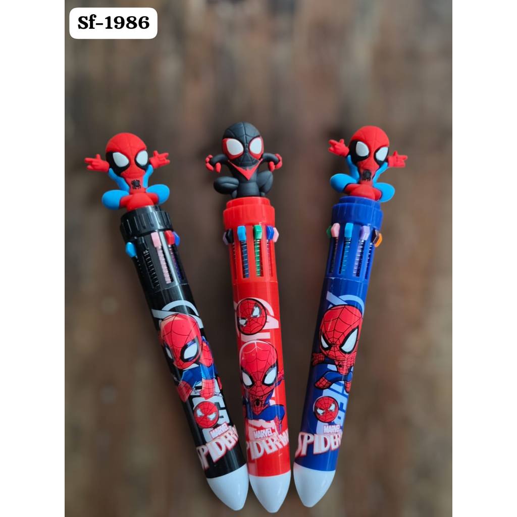 HELLO_pulpen 10 warna spiderman  sekolah warna warni pulpen warna sanrio