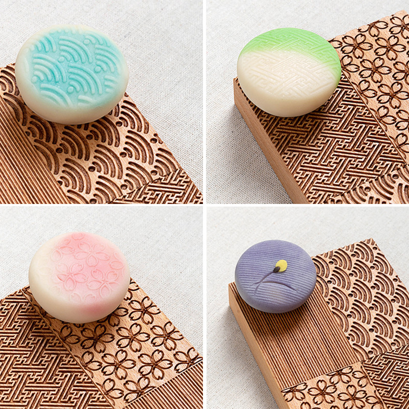 Japanese Wagashi wooden Mould Four Patterns Ribs Plate Wave Leaf CorrugatedPattern Wagashi Tool Flat