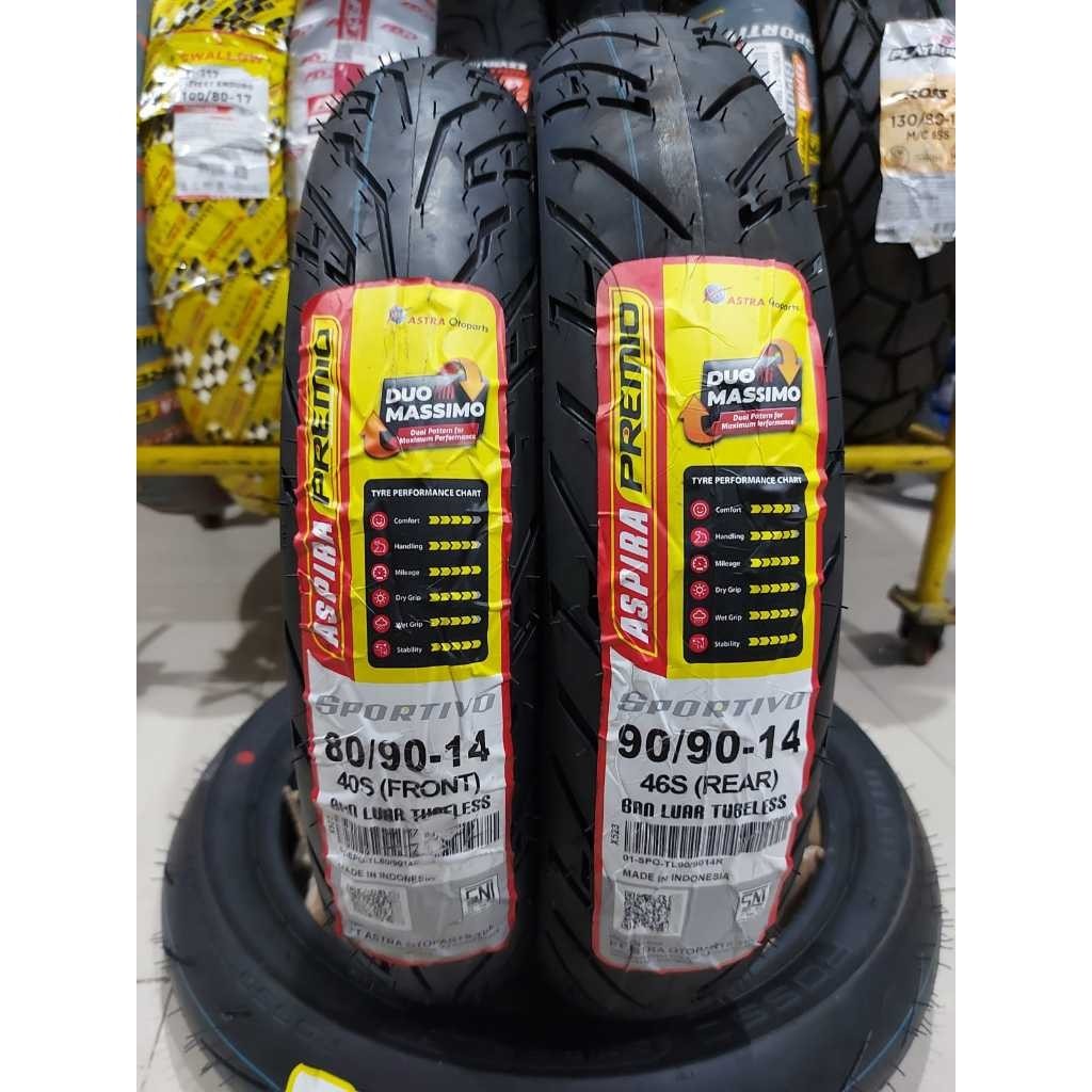 PAKET BAN MOTOR MATIC ASPIRA PREMIO SPORTIVO Ring 14 Depan Belakang BEAT MIO VARIO GENIO TUBELESS