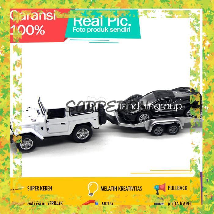 Diecast Miniatur Mainan Mobil Jeep Hardtop Towing Derek Set Isi 2 - Merah
