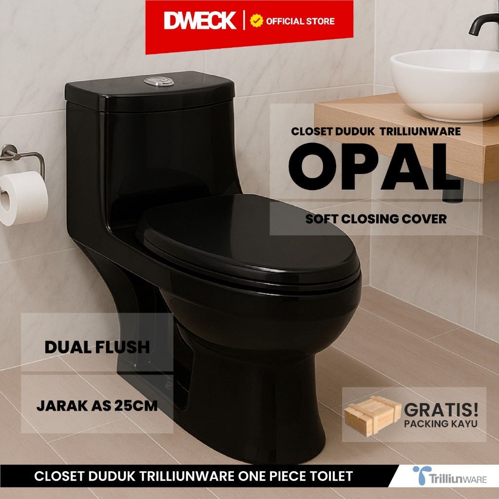 TRILLIUNWARE- Closet Duduk Kloset Duduk Toilet Duduk OPAL - CLOSET BLACK WHITE