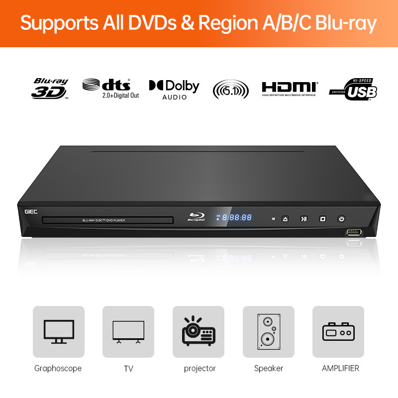 GIEC G3005 Blu ray Player DVD VCD BD Player 3D DTS Portable 5.1 annel Supports Decong 1080P HD Full 