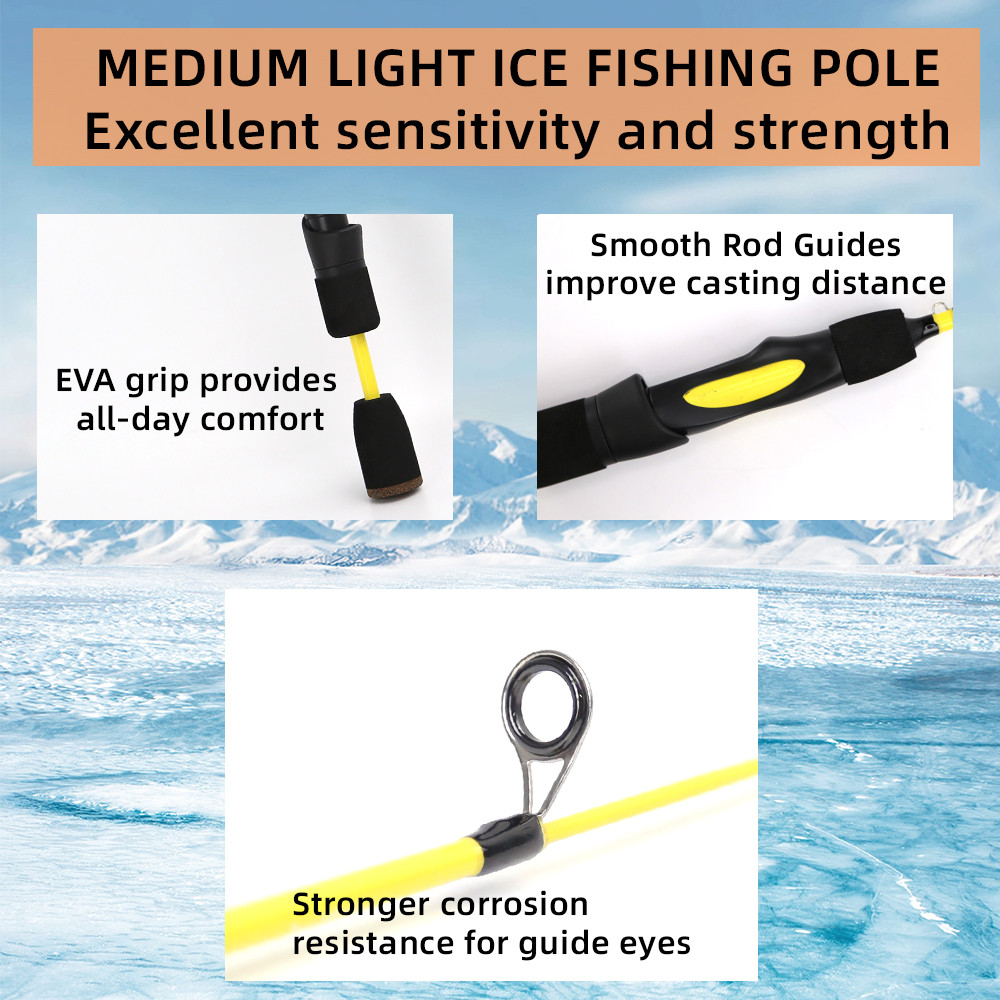 27" Tips Ice Fishing Rod Set Fiberglass Ultralight Pole Trolling Reel Ice Fishing Jigs Lures for Tro