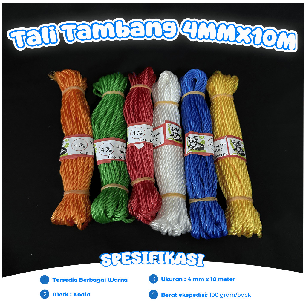 Tali Tambang KOALA 4 mm / Tali Nylon / Tambang Nilon / Tali Tambang Plastik [10 Meter]