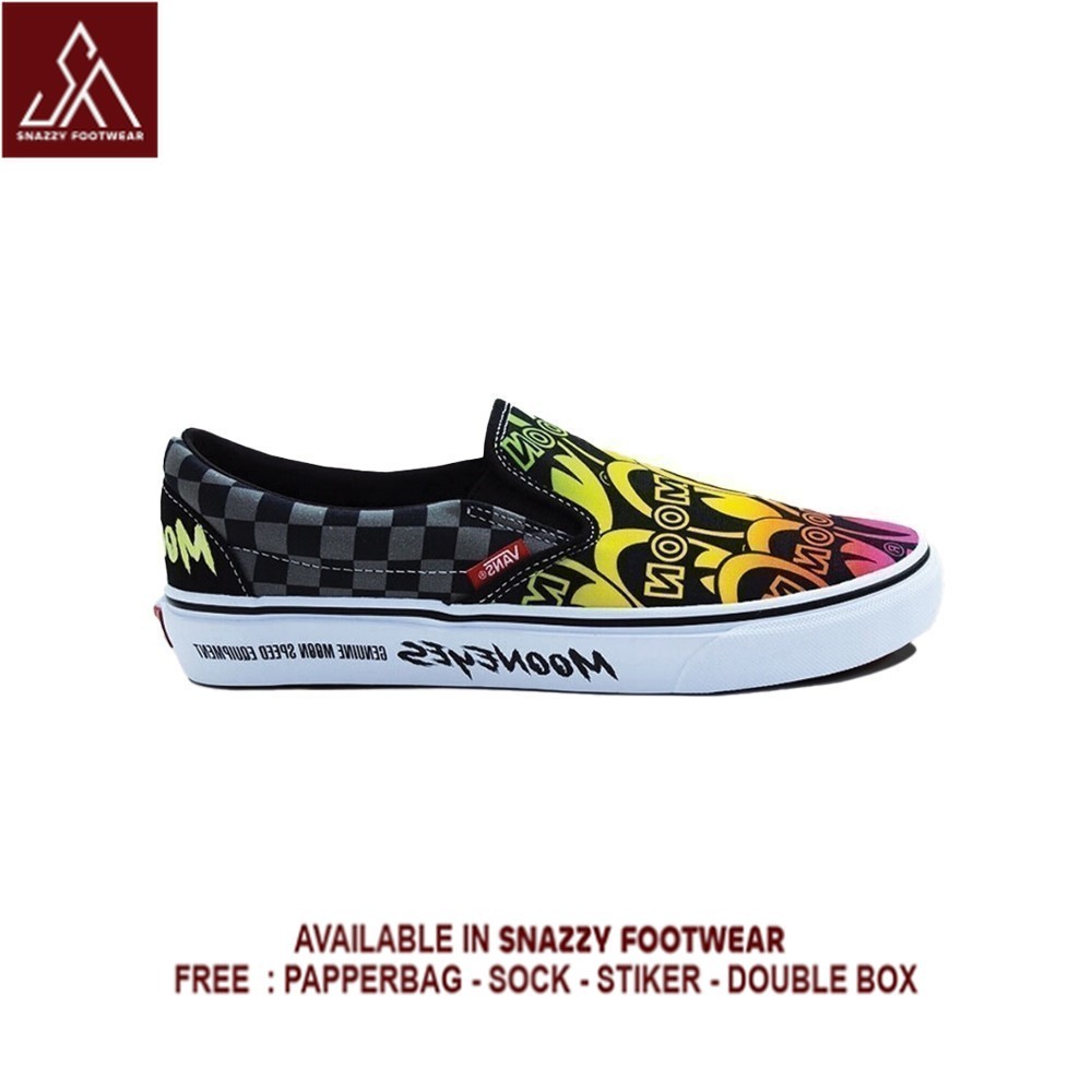 Sepatu Sneakers Mooneyes X Vans Slip On White Black Green Orange VN000CP6BHG 100% Original Unisex