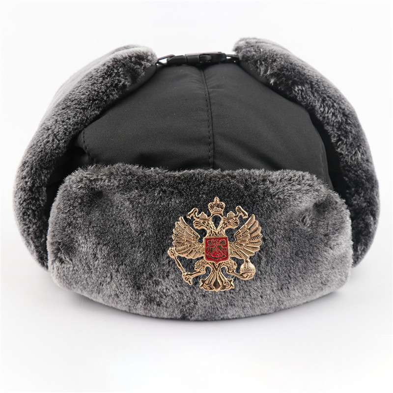 Winter Soviet Badge Lei Feng Hats for Men Russian Army Ushanka Bomber Hat Outdoor Plus Velvet Thicke