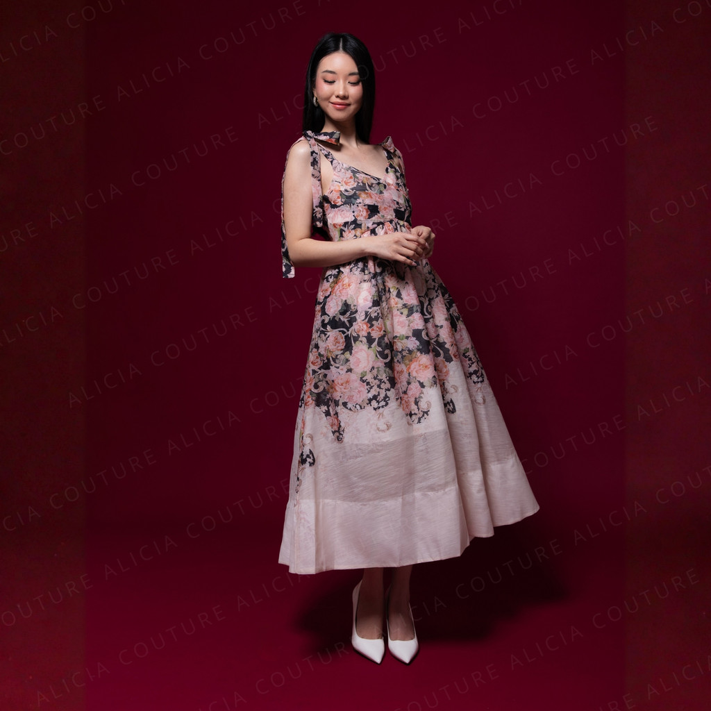 Aliciacouture - Rafaela Flowery Midi Dress - Luxe Season Collection - Floral Chiffon Party Dress