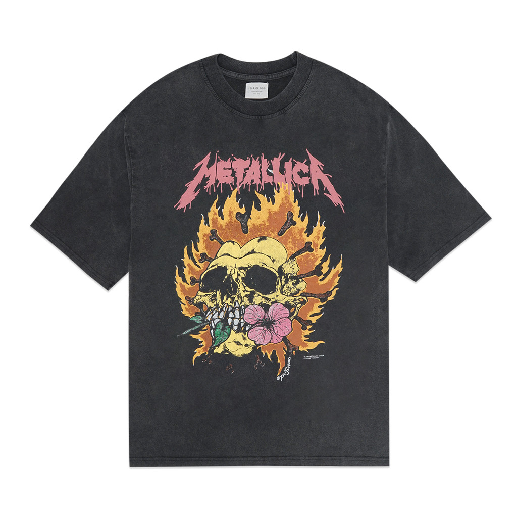 FOG Metallica Pushead Flaming Heart Skull T-Shirt