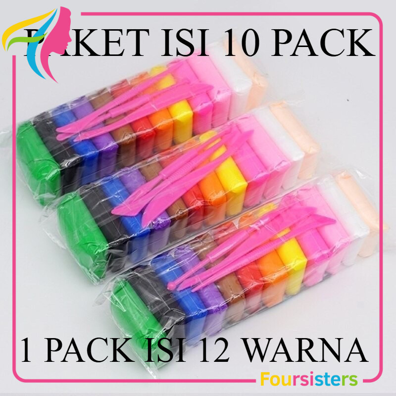 10Pack Clay Press Mainan Edukasi Anak Plastisin Lilin Mainan Clay Polymailer 1 Pack Isi 12 Pcs Free Pisau Mainan