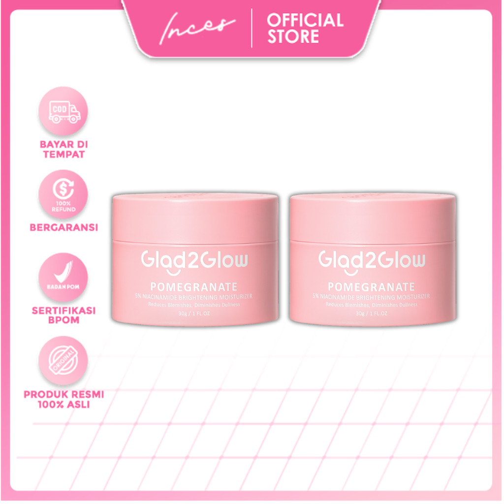 inces - [Bundling Hemat 2 pcs] Glad2Glow Pomegranate Niacinamide Brightening Moisturizer 30 gr x 2pc