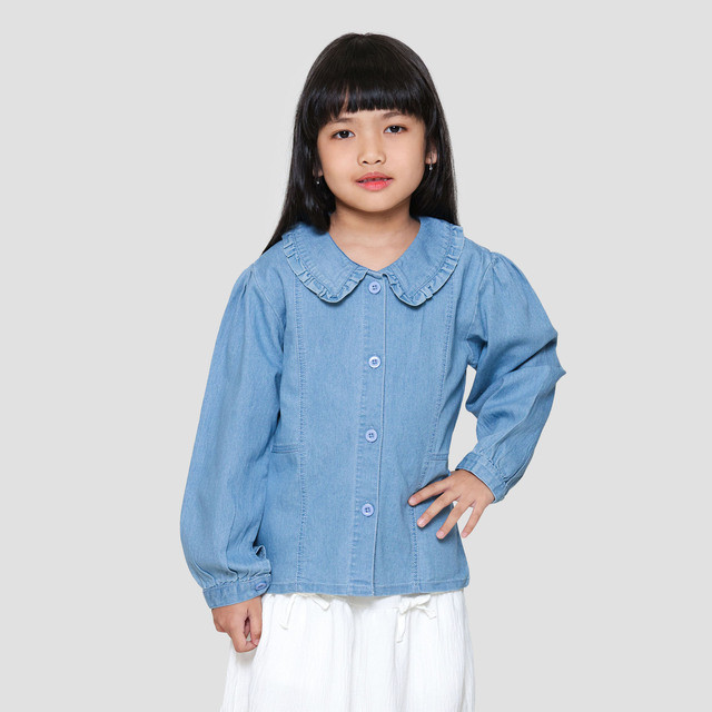 Little M Outer Kerah Ruffle Jaket Denim Anak Perempuan 122976264