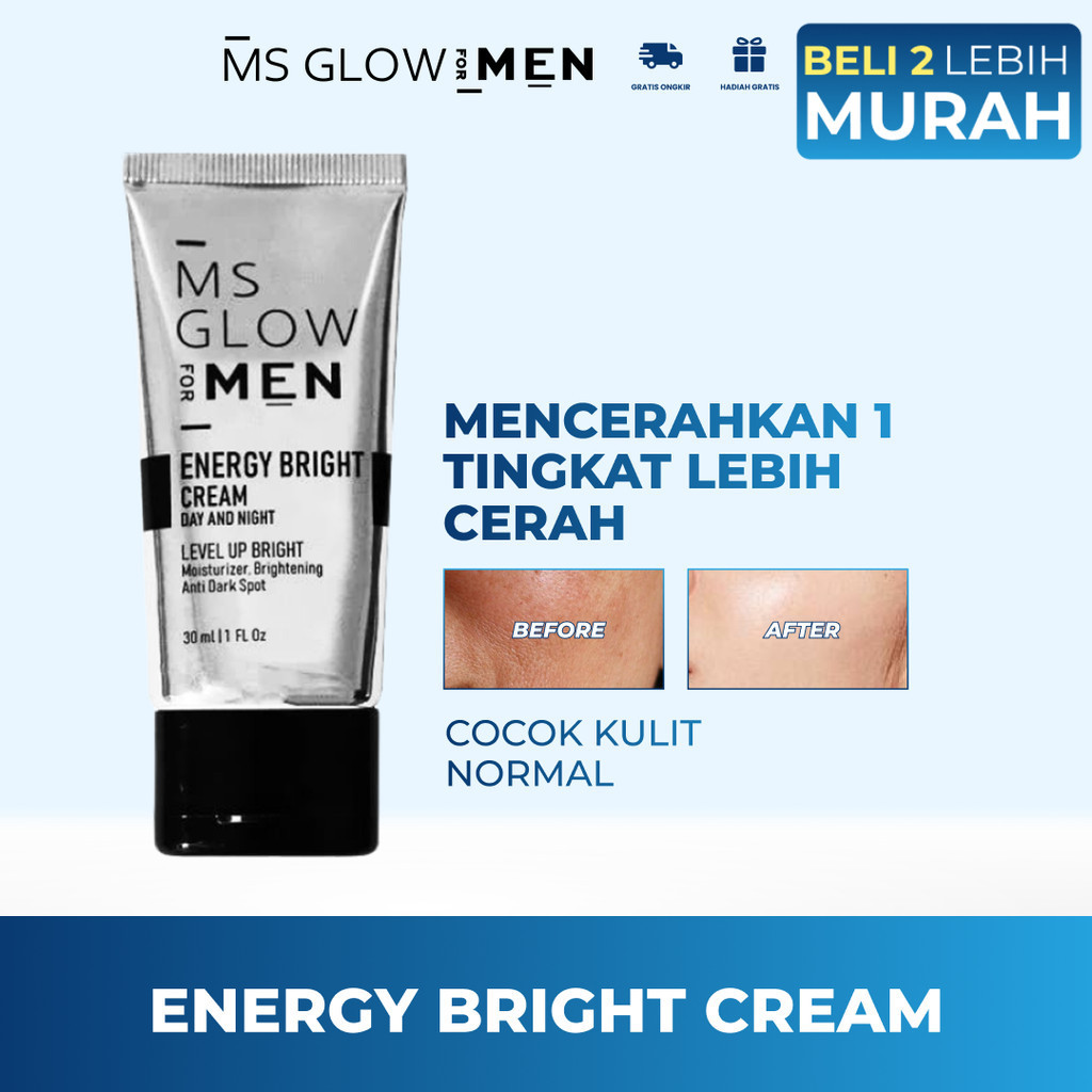 Krim Wajah Kusam Glowing Cowok MS Glow Men Energy Bright Cream Pemutih Wajah Glowing Cepat Pria