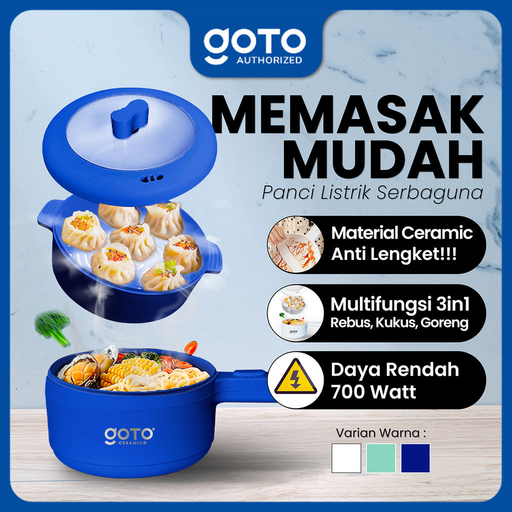 Goto Ceramico Panci Listrik Serbaguna Fry Pan Elektrik Penggorengan Kukusan Multigungsi Premium