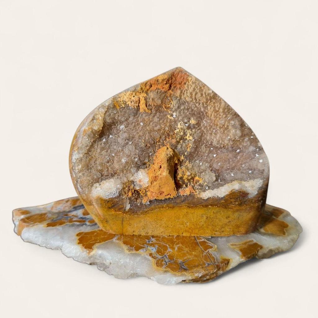 Sparkling White Sparalite Druzy Freeform on Golden Jasper Base
