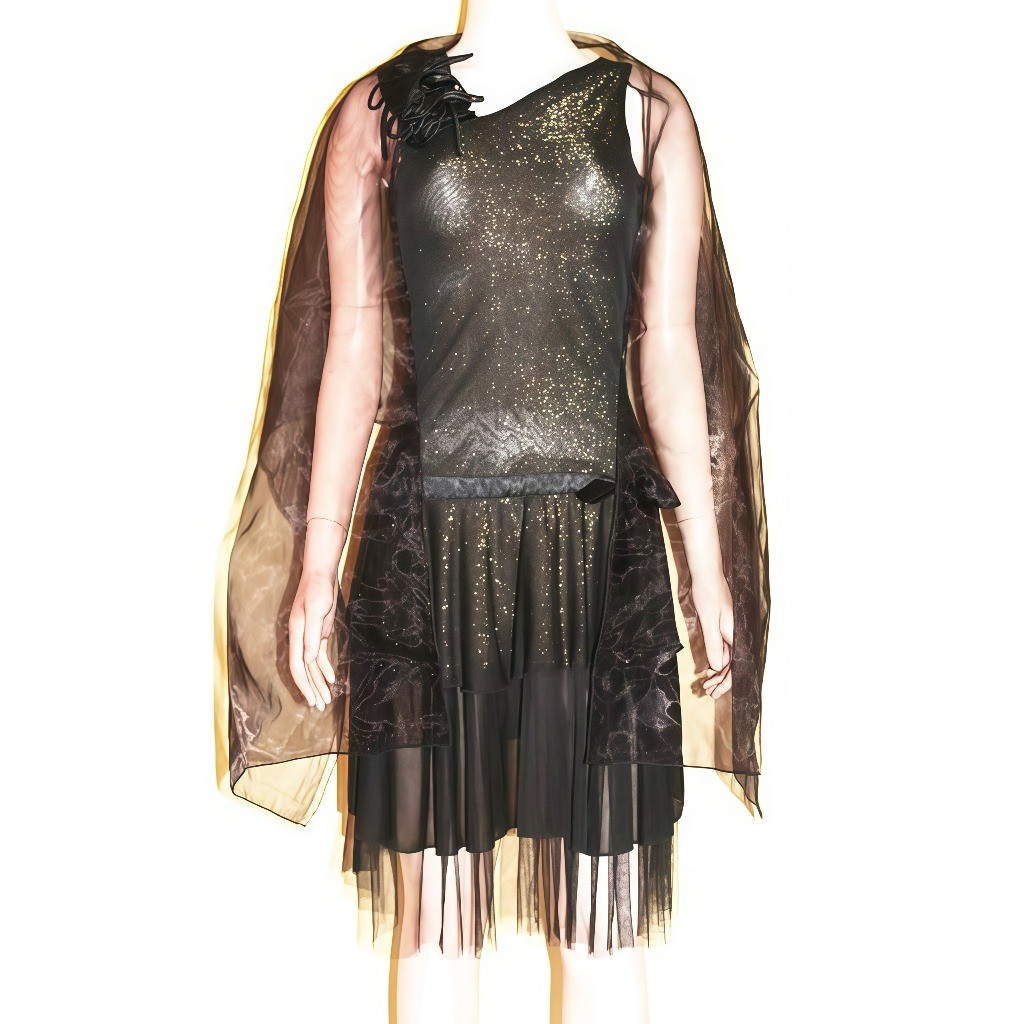 Flower Black Gold Party Dress Baju Gaun Pesta Wanita Remaja Import