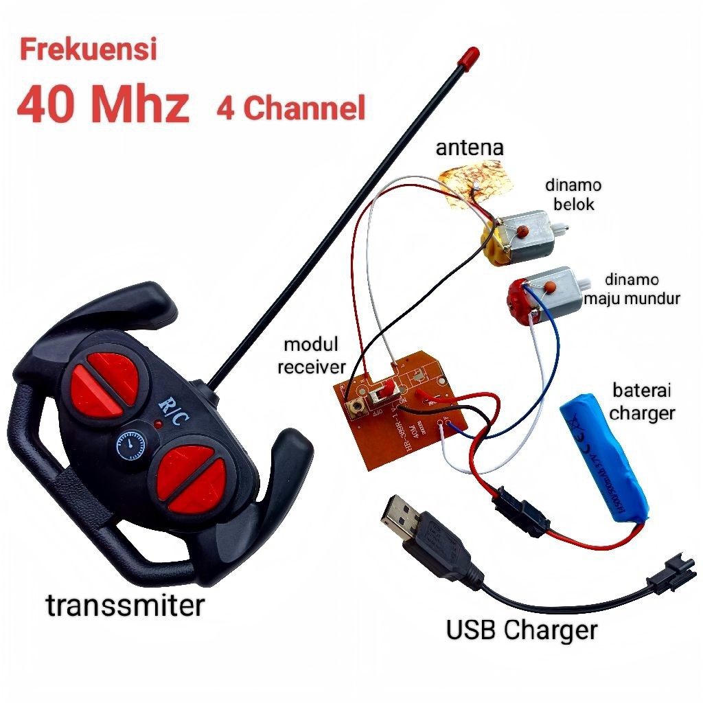 Modul RC 4 Channel Paket Hemat Lengkap Frekuensi 40Mhz, Transmitter & Receiver Controller 4 Saluran 