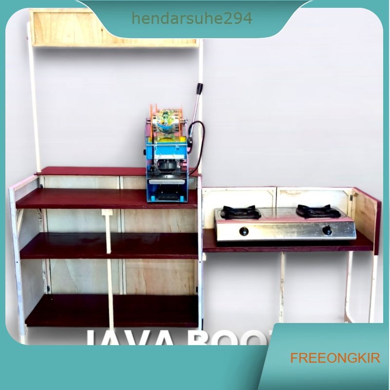 Booth Portable / Gerobak Lipat / Meja Lipat / Furniture Kayu / Bonus Rak Depan /  Meja Kompor 2 Tung