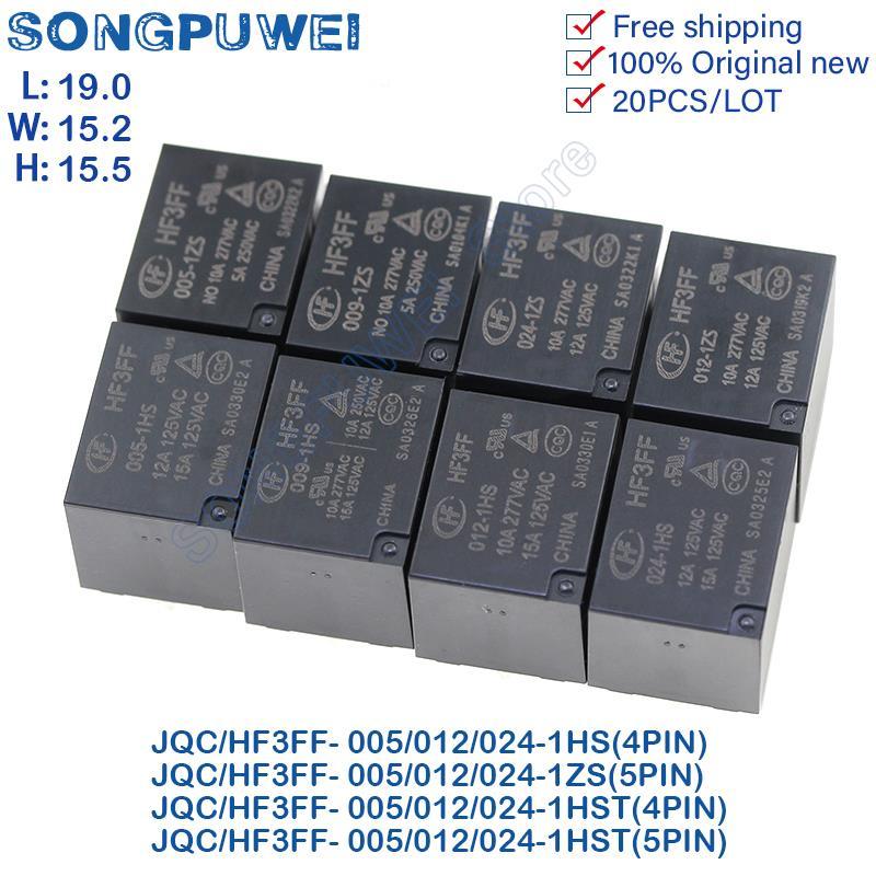 20Pcs/lot HF3FF- 005 / 009 / 012 / 024-1HS 1HST JQC-3FF-5/9/12/24VDC -1ZS 1ZST(551) 4PIN 5PIN 10A Po