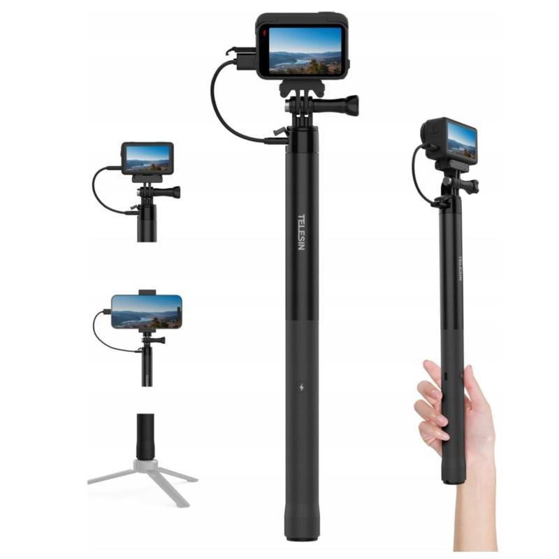 TELESIN 1.2m Carbon Fiber Power Selfie Stick 2.0 Tripod Long 1.2 M Tongsis Action Camera Gopro Osmo 