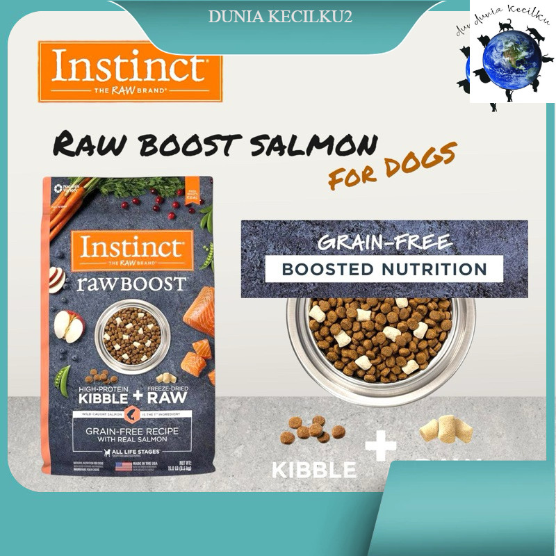 Instinct Raw Boost Salmon Recipe For DOG - Grain Free Kibble + Raw Salmon Makanan Anjing Premium Roy