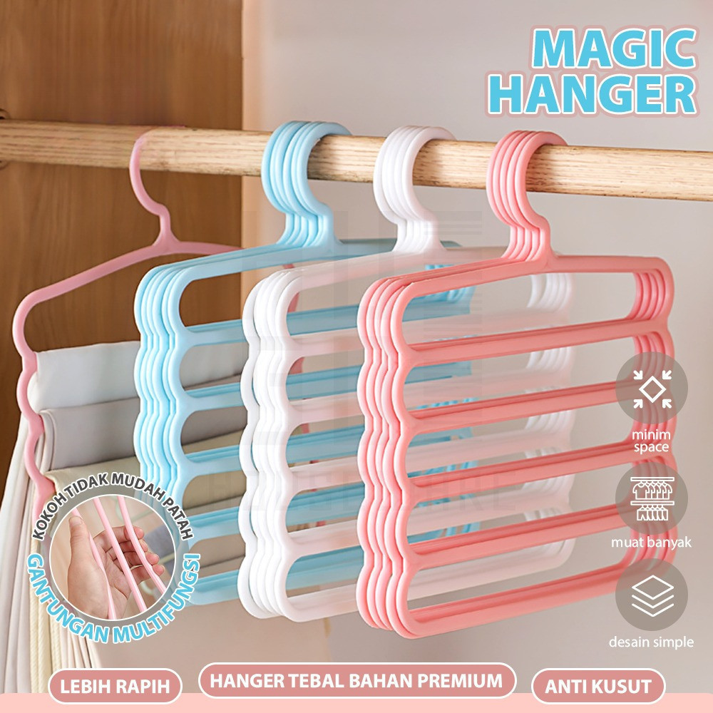 Gantungan Hanger 5 Susun Serbaguna Gantungan Jilbab Gantungan Celana Baju Pakaian Plastik Multifungs