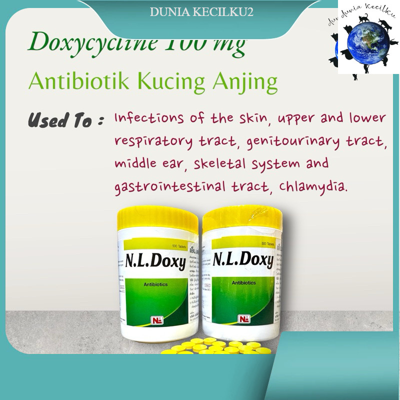 N.L Doxy 100 Mg Antibiotik Tablet Kucing Anjing / Chlamydia - Diare - Flu - Infeksi Kulit / Luka (50
