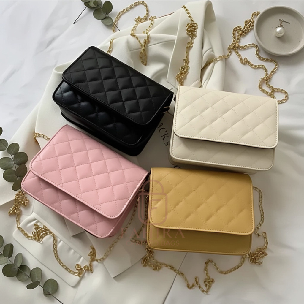 SAERA- Dompet Selempang wanita, Quilting Tali rante