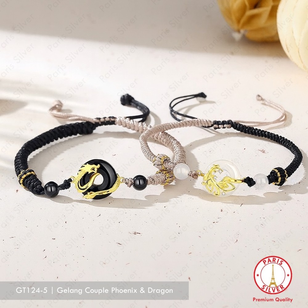 Gelang Perak Asli 925 Silver Lapis Emas Kuning Model Phoenix Dragon Couple Pasangan Pria Wanita