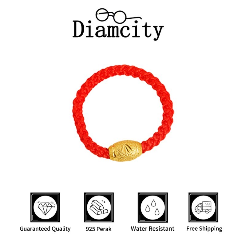 Cincin Manik Emas Berukir Tali Merah Sederhana Berlapis Emas