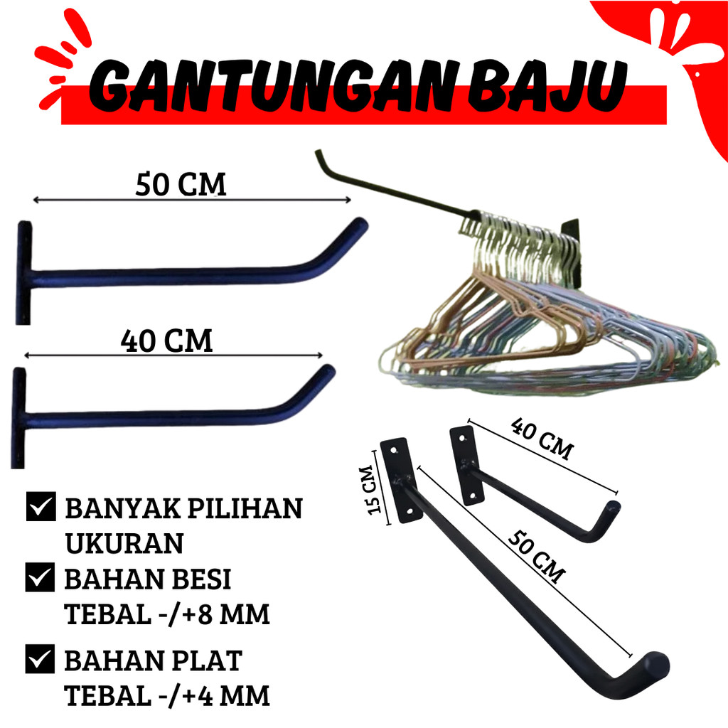gantungan baju dinding besi serbaguna kaitan besi