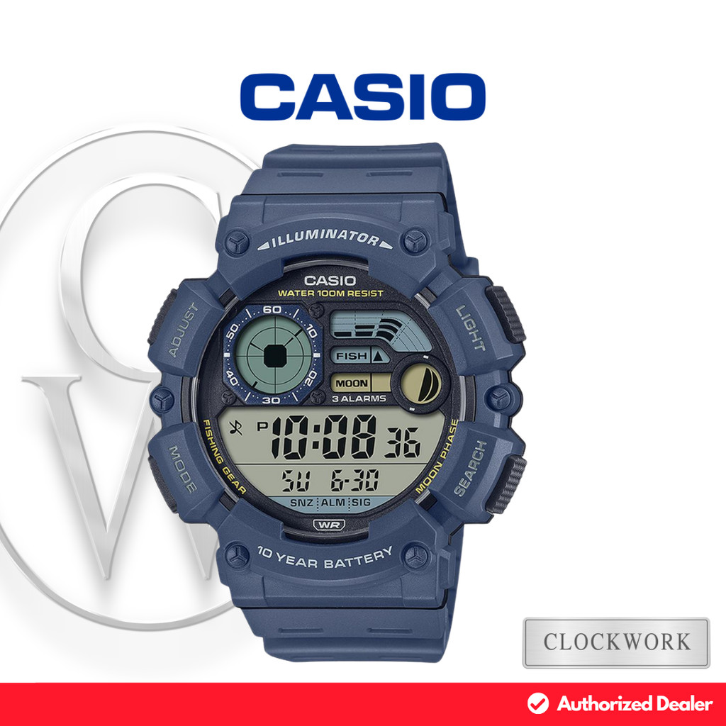 Jam Tangan Pria Casio General WS-1500H-2AVDF Illuminator Karet Resin Sporty Casual Biru Digital Dial