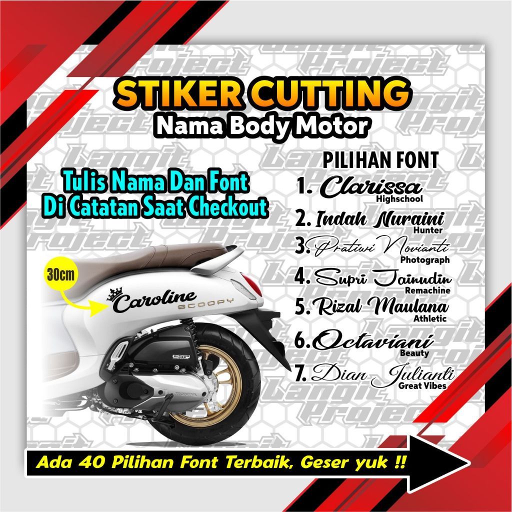 STIKER CUSTOM NAMA BODY SCOOPY VARIO AEROX FILANO BISA SEMUA MOTOR