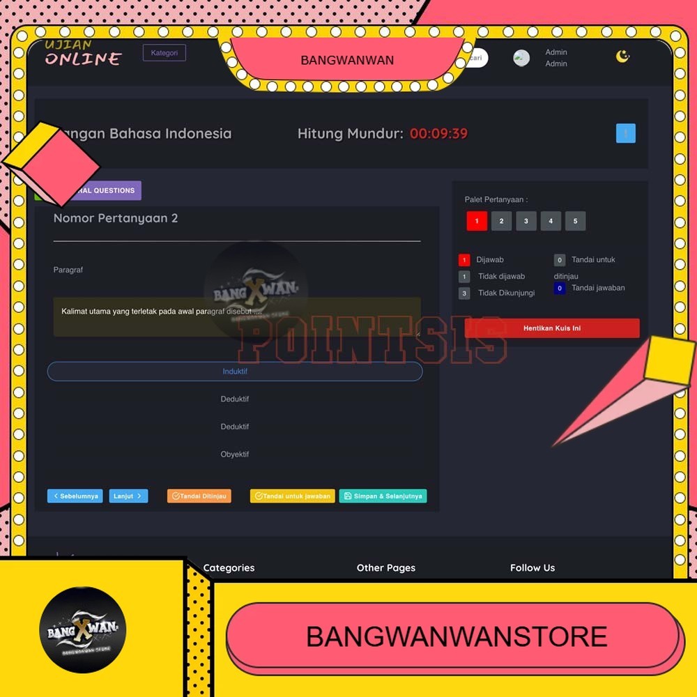 Software Source Aplikasi Web Ujian Online Kuis Ulangan Online Bahasa Indonesia CI BGW