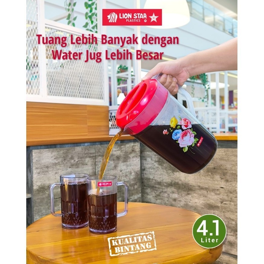 TOPTON Lion Star Teko Water Jug / Teko Air Minum / Teko Air Teh / Teko Plastik Gagang Bermotif Bunga