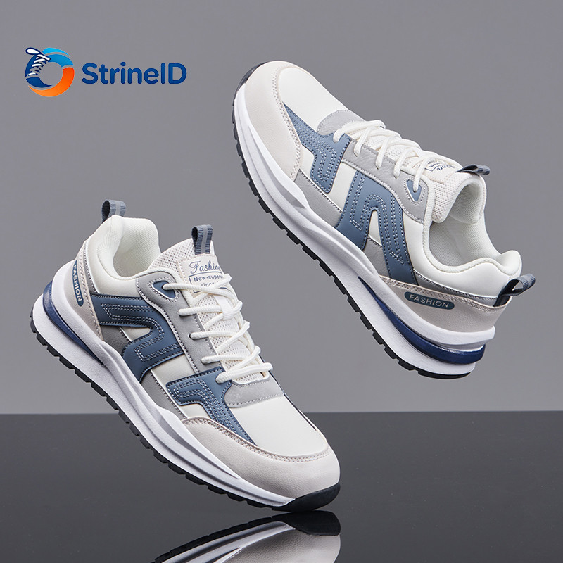 StrideID sepatu cowok keren buat jalan jalan sepatu item Permukaan kulit + desain tahan air