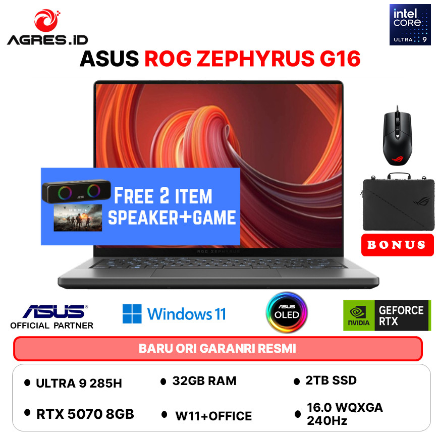 ASUS ROG ZEPHYRUS G16 OLED ULTRA 9 285H RTX5070 32GB 2TB W11+OHS+M365B 16.0WQXGA 240HZ GU605CP