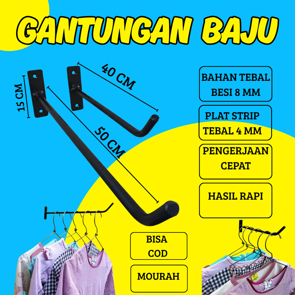 gantungan baju dinding besi serbaguna kaitan besi