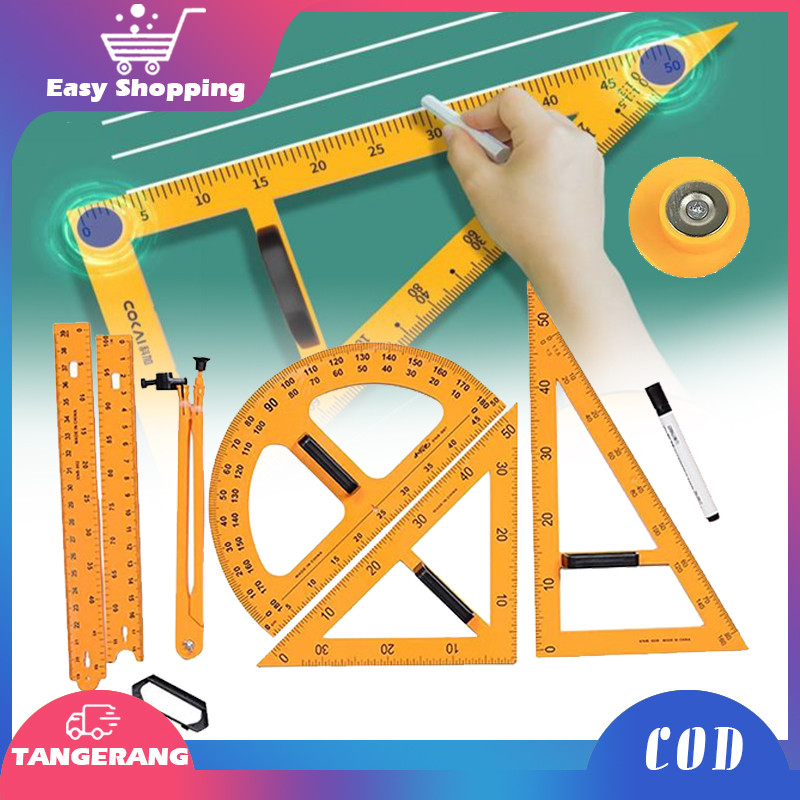 Isi 5 Penggaris Kayu Papan Tulis Set Penggaris Plus Jangka Set Jangka Papan Tulis Segitiga/Busur