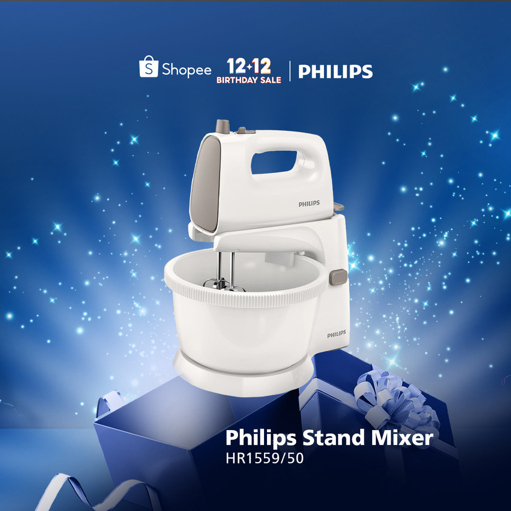 Philips HR1559/50 Stand Mixer 2 Liter Abu-Abu - Pengaduk Adonan dan Pengocok Telur