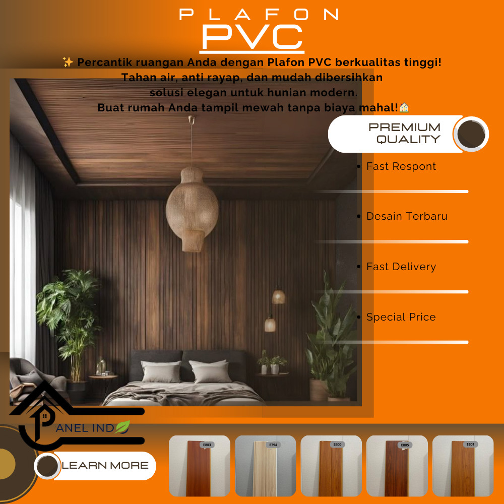 Panel Indo ( INSTANT BANDUNG )  Plafon PVC Serat Kayu Plafon Bahan Pvc Premium Terbaik