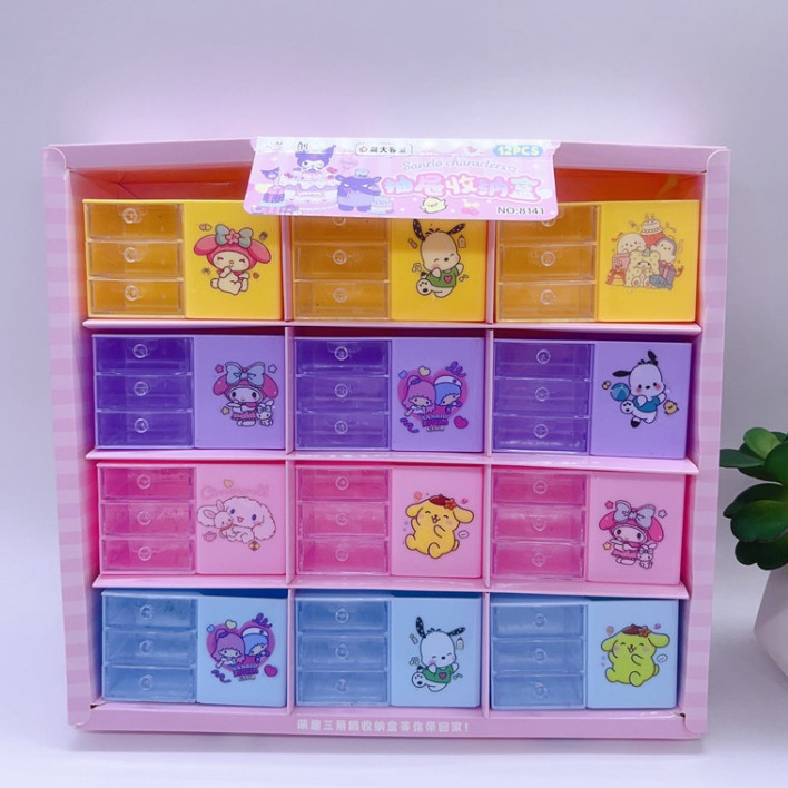 6401 Laci Kecil Motif Karakter Lucu / Kotak Organizer Mini Plastik / Laci Mini 3 Tingkat / Rak Kecil