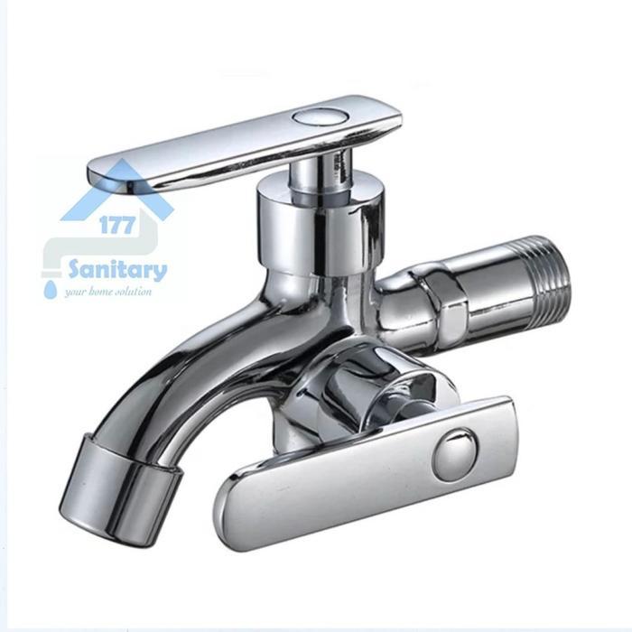 <alatgue> Kran Air Kamar Mandi 2 Cabang Minimalis Keran Model Engkol Plastik Crome Ukuran Setengah I