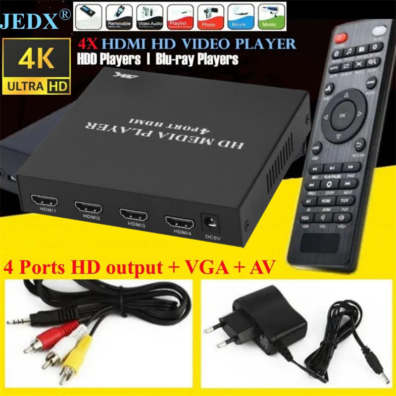 Full HD 4K/1080P USB External HDD Player Host Support MKV AVI U sk SD MMC 4xHDMI Mea Video Player IR