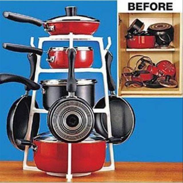 [GK] Pantree Rak Panci Holder Organizer 4 Susun isi lemari dapur jadi rapi Serbaguna 4 Tingkat Gantu