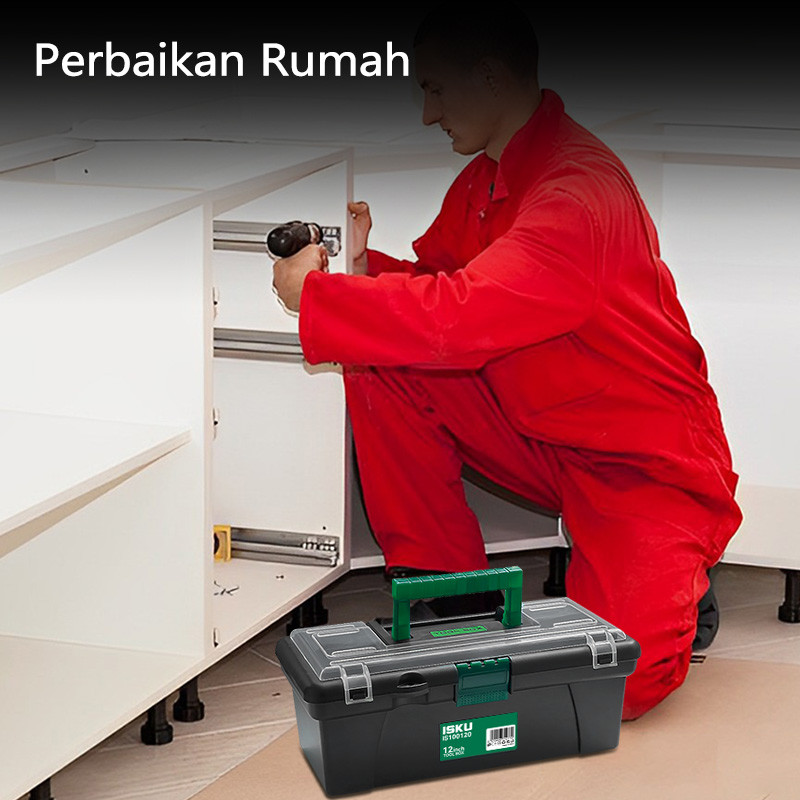 TERMURAH ISKU Tool Box Mini 12 Inch Kotak Perkakas Kecil Plastik Besi Tahan Karat Kotak Alat Multi