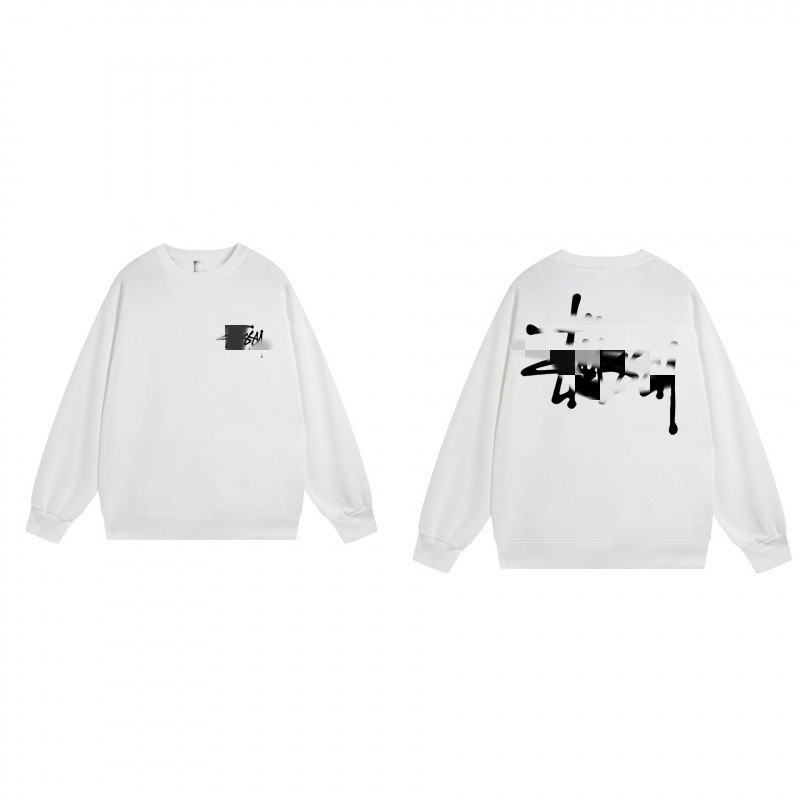 Meichao Stussy American Style Fleece Sweatshirt Unisex Classic Print Long Sleeve Crew Neck Jacket Cr