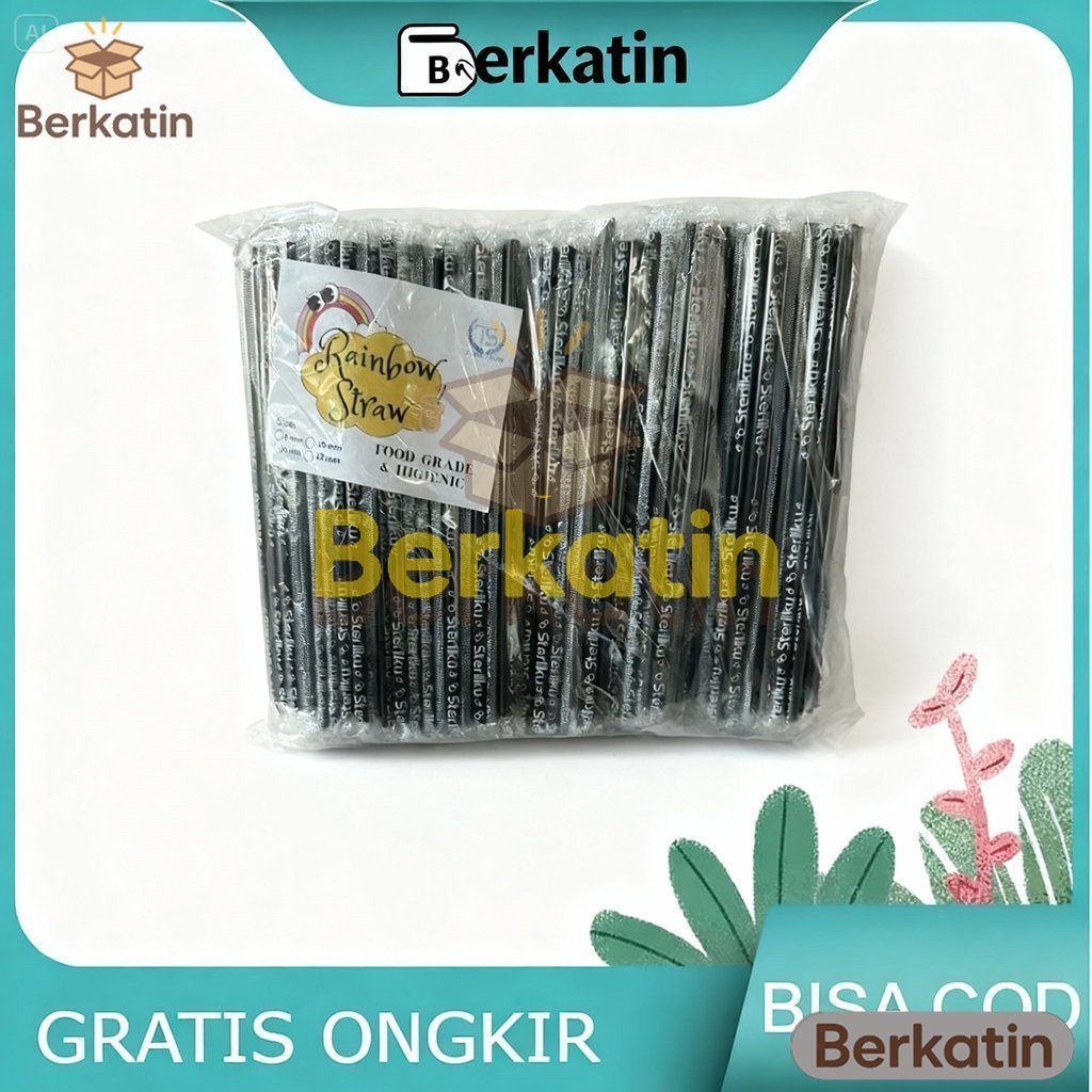[500 pcs] Sedotan Plastik Steril PRINTING/ Bungkus Plastik Steril Hitam/ Sedotan Printing Promo