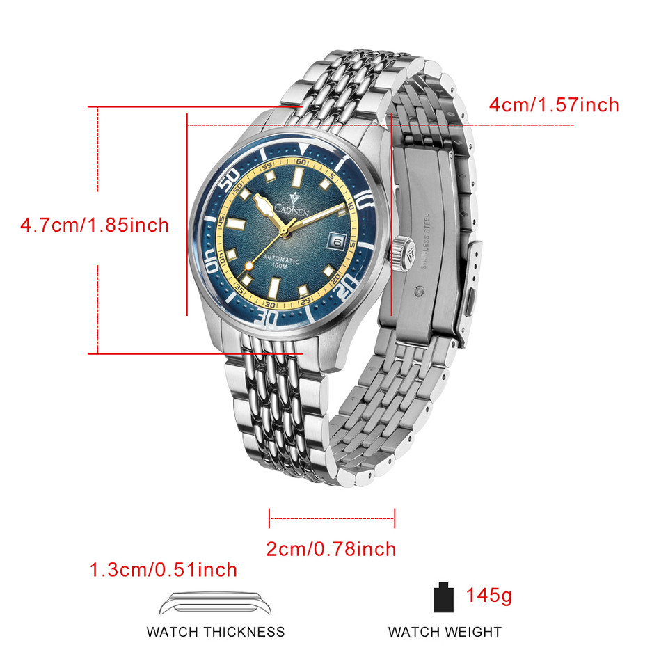 CADISEN Automatic Mechanical Watch Man Silver Business Casual Waterproof Watch Japan MIYOTA 8215 Mov
