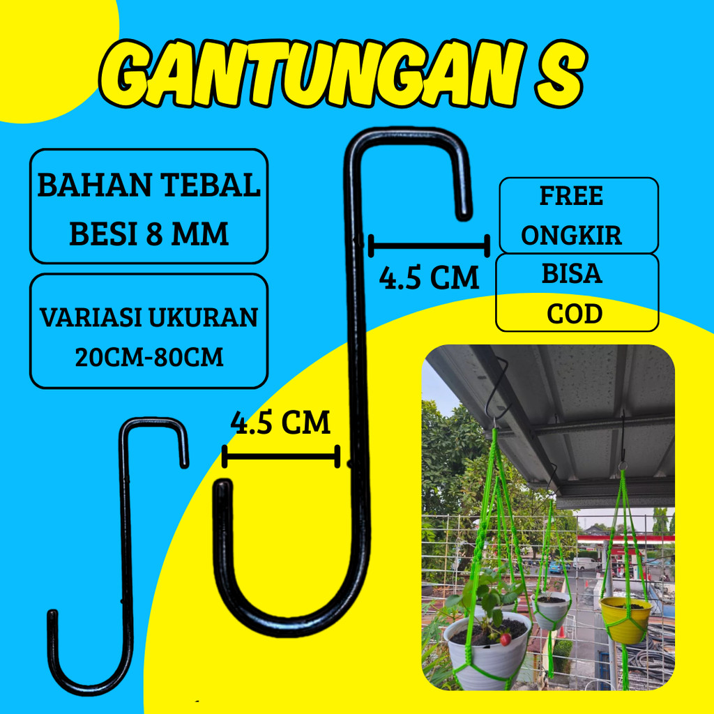 besi S,cantolan besi S/gantungan kandang burung/gantungan pot bunga